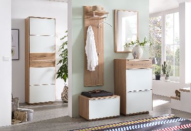 Garderobe Novum Kernbuche Weiß Set Hochschrank Schuhschrank Paneel Spiegel