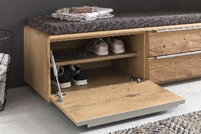 Garderobe Novum Bank Wildeiche Schwarz Altholz edelstahlfarbene Griffleiste