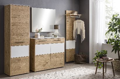 Garderobe No Limit Hochschrank Schuhschrank Paneel Spiegel Set Wildeiche Weiß