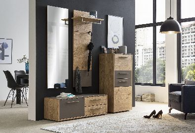 Garderobe No Limit Schuhschrank Bank Paneel Spiegel Set Wildeiche Granit