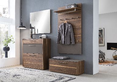 Diele No Limit Schuhschrank Bank Paneel Spiegel Nussbaum Granit Set