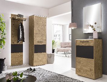 Diele No Limit Set Hochschrank Dielenschrank Paneel Spiegel Wildeiche Schwarz Licht