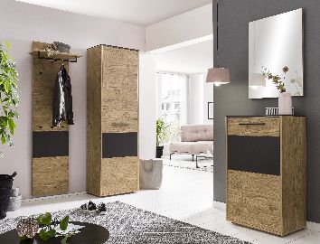 Diele No Limit Set Hochschrank Dielenschrank Paneel Spiegel Wildeiche Schwarz 