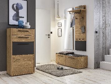 Garderobe No Limit Schuhschrank Bank Paneel Spiegel Set Wildeiche Schwarz