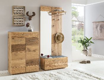 Garderobe Rialto Schuhschrank Bank Spiegel Paneel Set Altholz Rissbalkeneiche