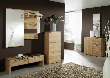 Garderobe Vido Schuhschrank Bank Paneel Spiegel Kernbuche vollmassiv Set