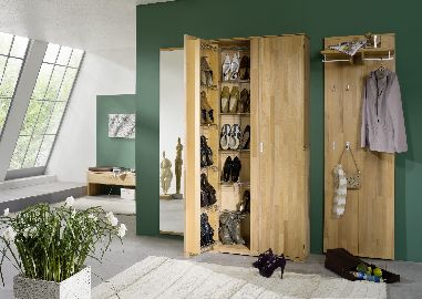 Diele Vido großer Schuhschrank Bank Paneel Spiegel Kernbuche vollmassiv